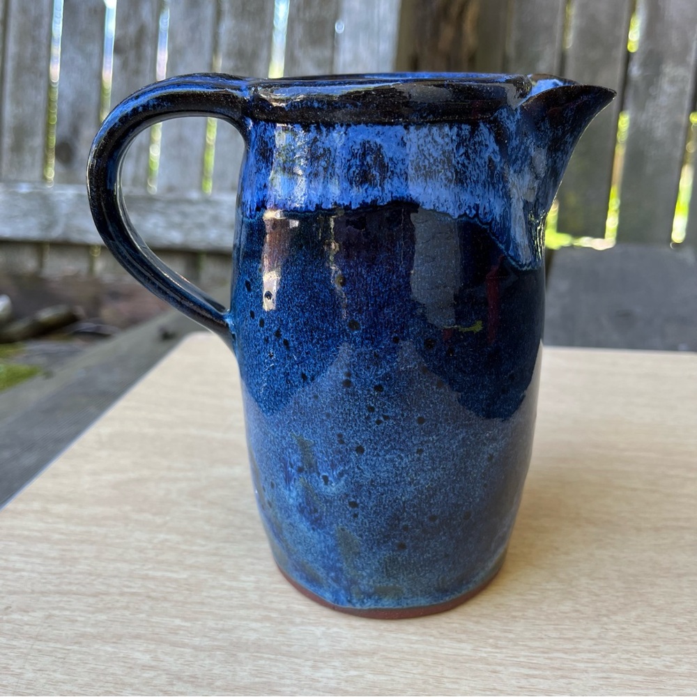 Handmade Ceramic Pitcher In Blue & Brown - Picture 2 of 15